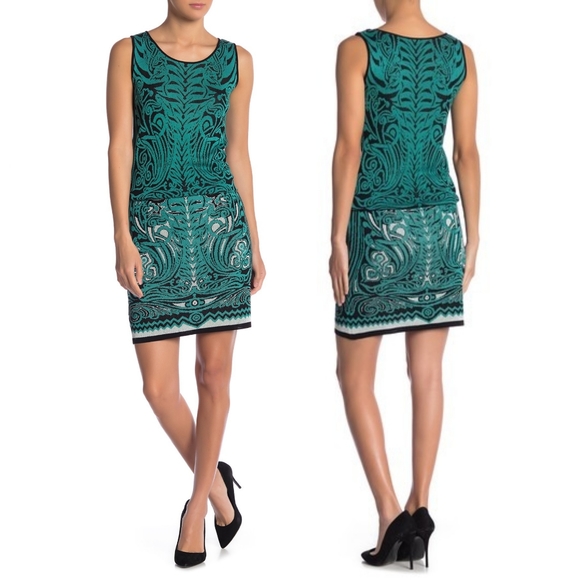 Vertigo Paris Dresses & Skirts - Vertigo Teal Graphic Blouson Knit Mini Dress